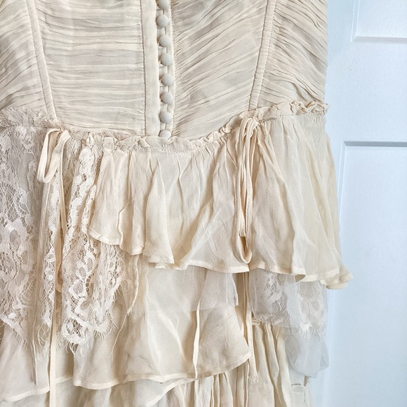 Anthropologie Cream Ruffled Off-Shoulder Tiered Dress - Picture 7 of 15